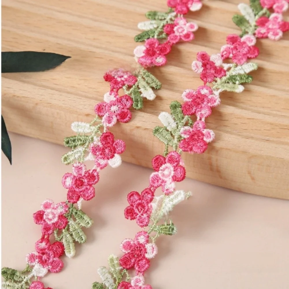 2cm Wide Flower Lace Trim Water-soluble Polyester Thread Floral Sewing Trim 10 Yards Length Soft Fabric Embroidered Lace Trim