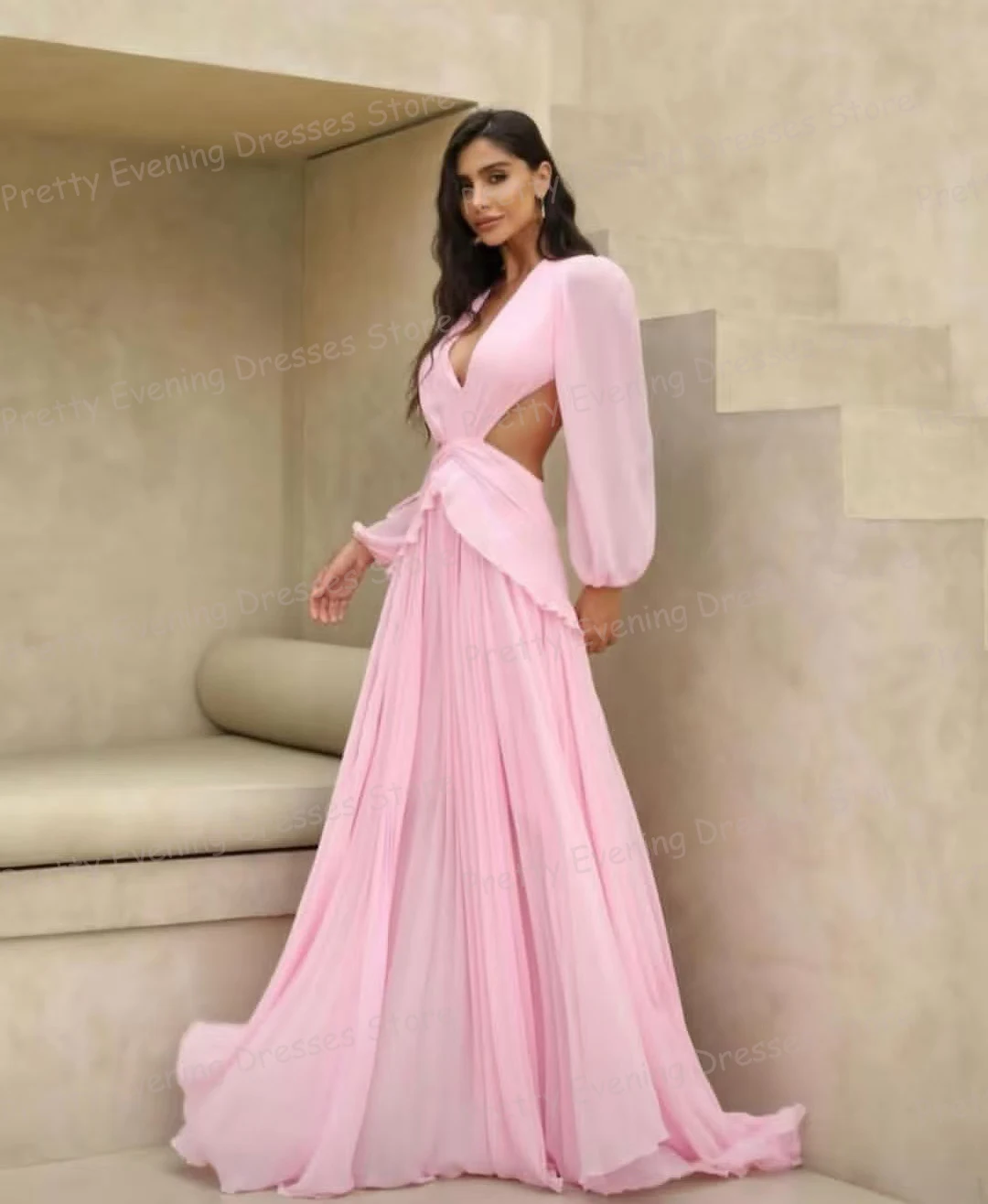 

Простые красочные вечерние платья, женские платья для выпускного вечера с v-образным вырезом и длинными рукавами, полые тюлевые платья 2026, вечерние платья по индивидуальному заказу, Vestidos De Novia Fashion