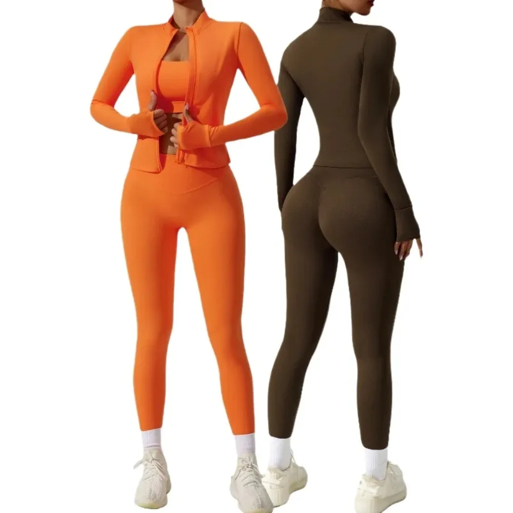 

3pcs Sportswear Yoga Set Gym Sports Bra Zipper Jacket Leggings Clothes Sportswear Yoga Suits For Women Fitness Set Tracksuit