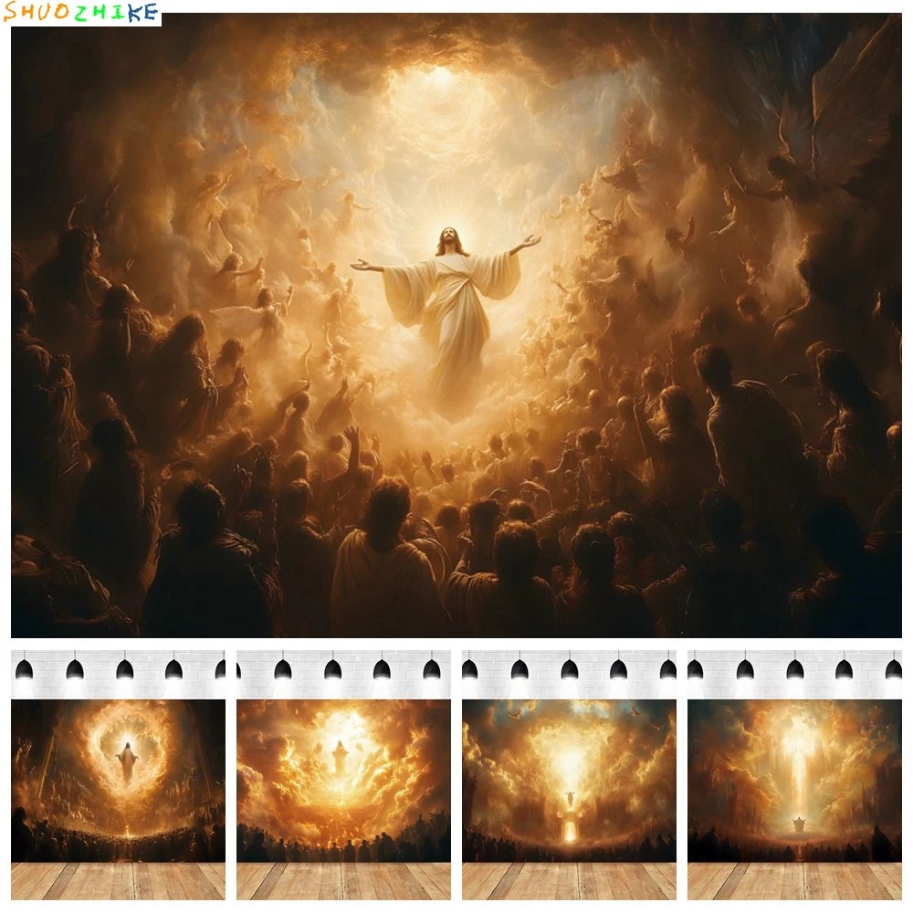 

Jesus Christ Ascending in Heaven Backdrop Believer Clouds Christmas Divine Party God Bless Church Baptism Photography Background