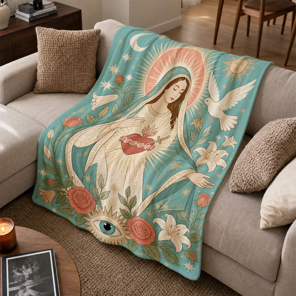 Bohemian Mystic Goddess Throw Blanket Tapestry Spiritual Cosmic Eye Virgin Mary Boho Witchy Dreamcatcher Astrology New Age Sofa