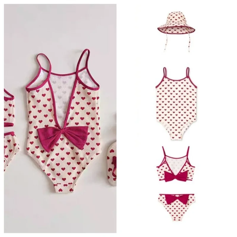 

Summer Girl Swimwears 2026 Girls Two Piece Swimsuit Cute Heart Print Fresh Beach Swimwear UPF50+ Sun Protection Kids Bikini Set