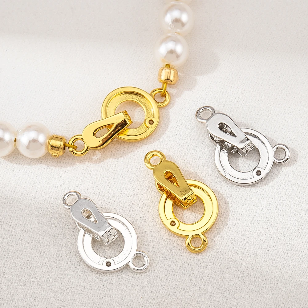 Brass Zircon Clasps Connector Fold Over Clasps Shortener Snap Lock Pearl Bracelet Necklace Making DIY Handmade Jewelry Findings