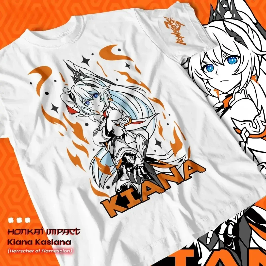 Kiana Kaslana Honkai Impact 3rd Anime Men Women White T-shirt Short Sleeve Tops