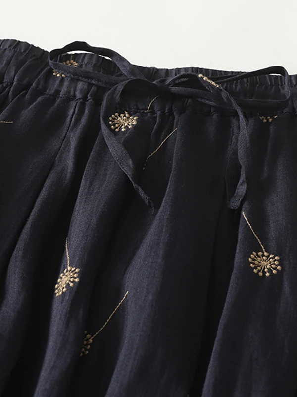 

Daisy Print Maxi Skirt Women's Summer Tea Break Ele Loose High Waist Draped Double Layer A-Line Skirt Vintage Sle