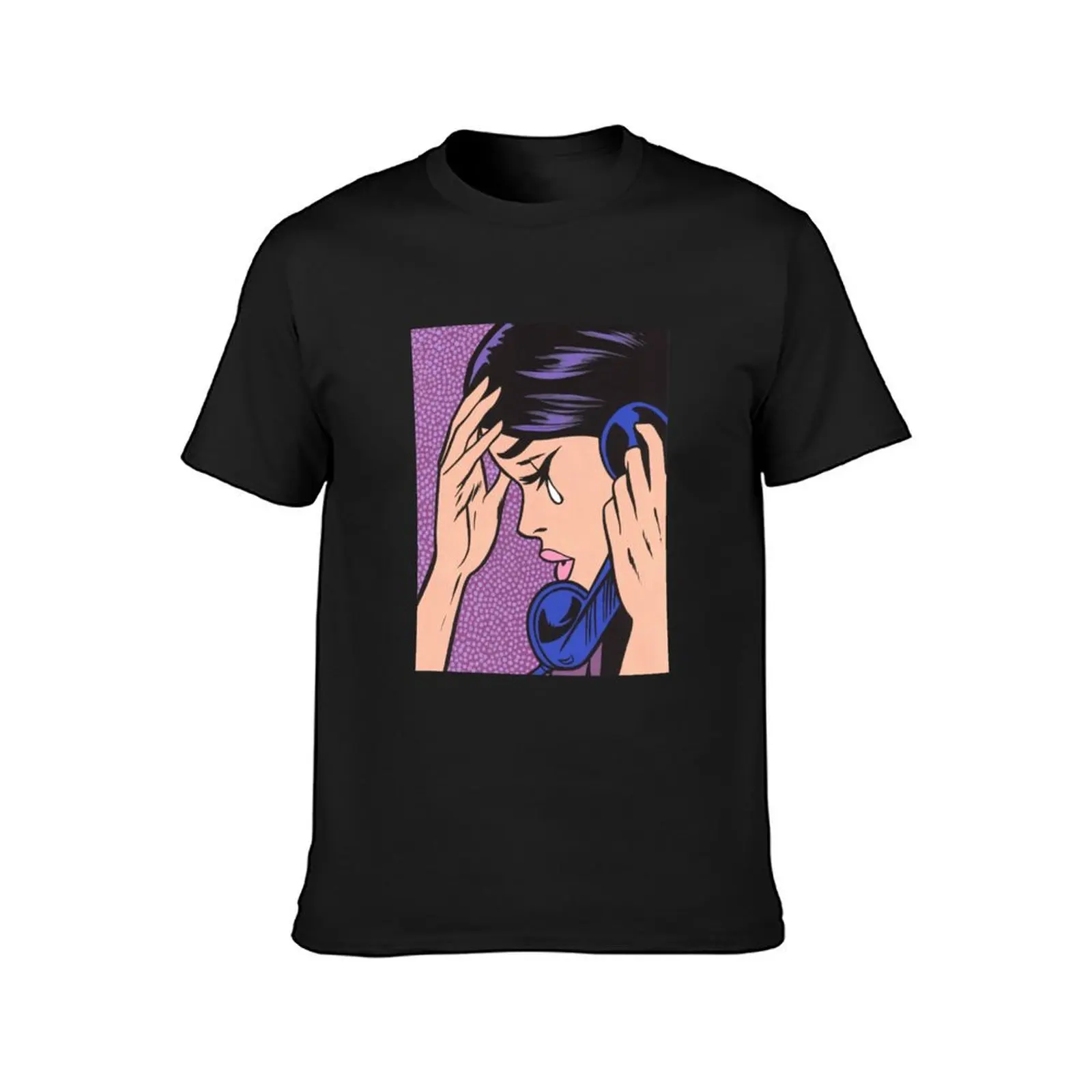 Telephone Crying Comic Girl T-Shirt aesthetic clothes for a boy summer top plus size tops Men's cotton t-shirt