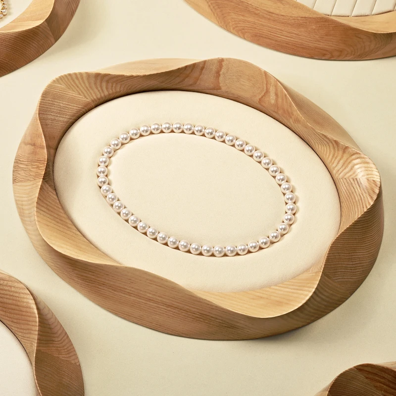 Oirlv Wooden Jewelry Tray Petal Shape Jewelry Viewing Tray Ring Pearl Necklace Earring Bracelets Display Props Jewelry Organizer