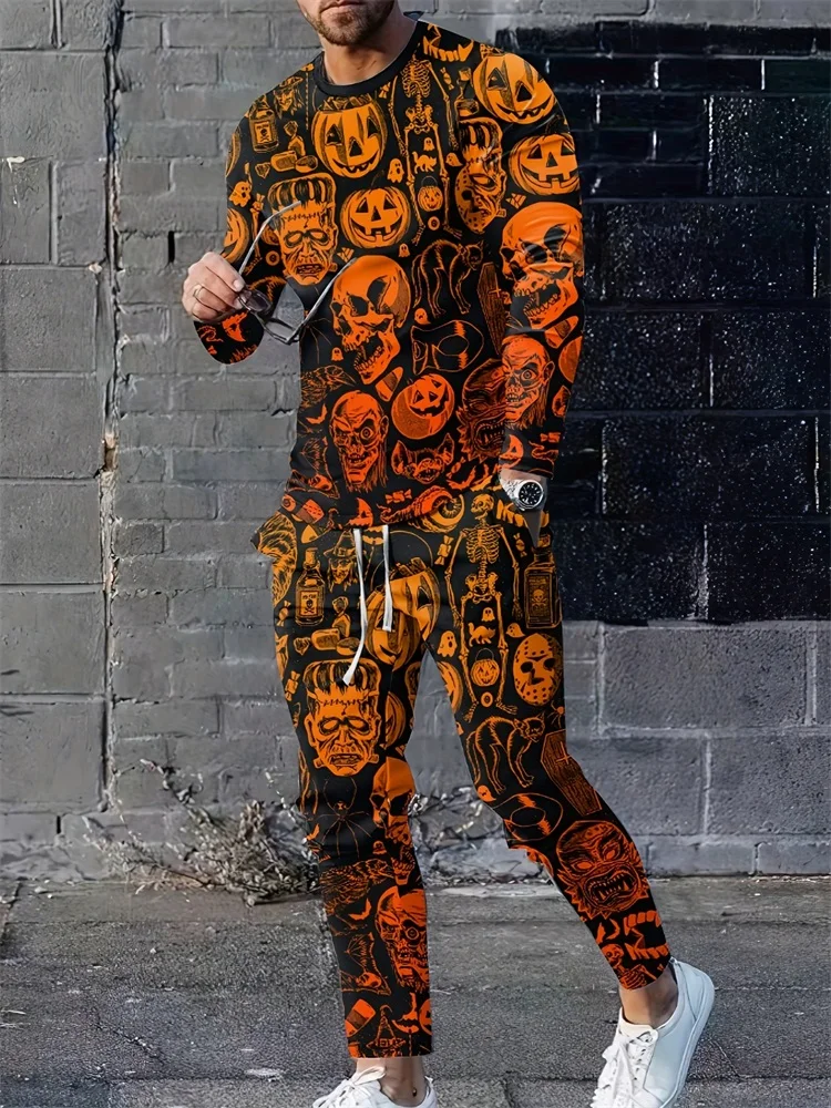 

Halloween Sets Fall Everyday Casual Men's Long Sleeve T-shirt Street Fashion Men's Pants Classic Halloween 3d Print Men's Set﻿﻿