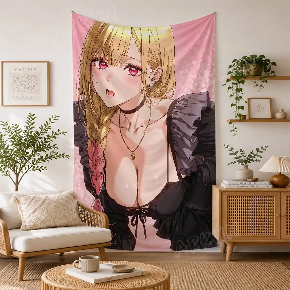 Hot Girl Kitagawa Marin Aesthetic Tapestry Wall Hanging, My Dress-Up Darling Anime Tapestries, Trendy Anime Large Room Decor