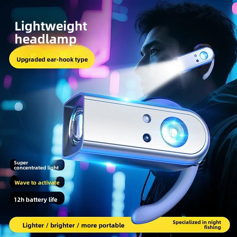 Налобный фонарь с датчиком ушка: супер яркий, высокий люмен, зарядка TYPE-C, длительный срок службы, съемный, для рыбалки и морской пищи