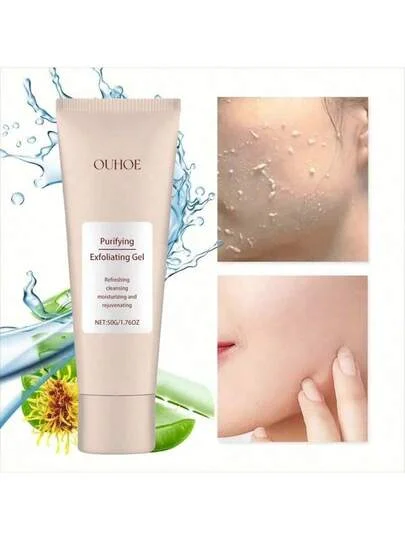 Exfoliating gel for gentle skin cleansing, shrinking pores, softening skin, and removing dead skin cells, blackheads, and pimples.