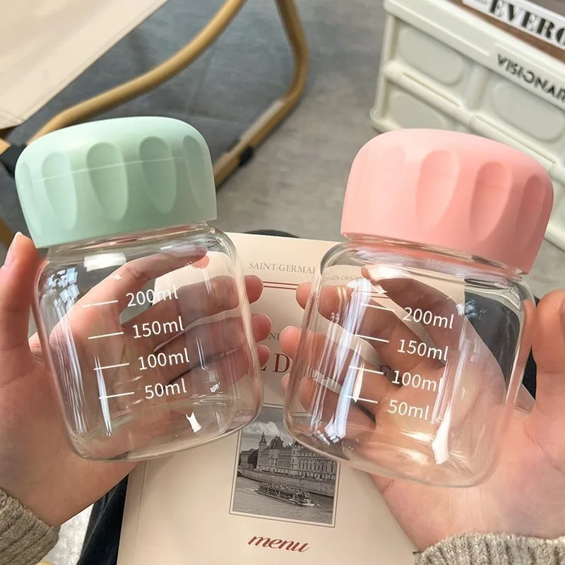 

1PC Cute Transparent Glass Cup With Scale Mini Portable Milk Juice Mug Drink Container Travel Home Kitchen Gift Glass Water Cup