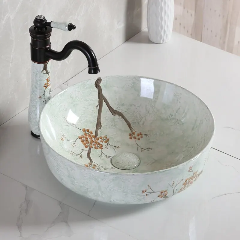 Oval wash basin basin household bathroom wash basin ceramic square stage art