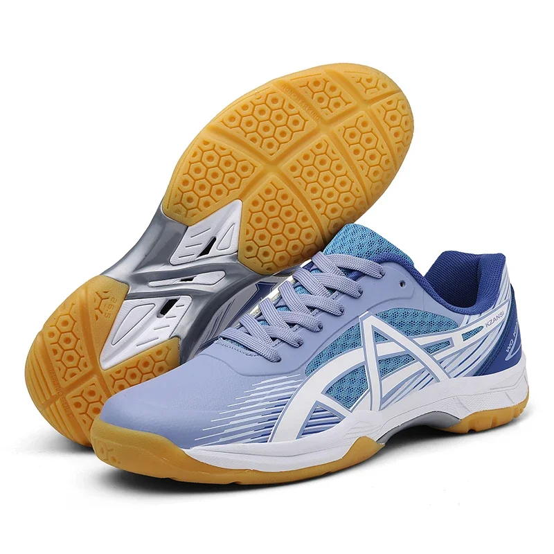 Professional Badminton Shoes for Men and Women Outdoor Training Sneakers with Non-Slippery Sole in White and Blue Colors