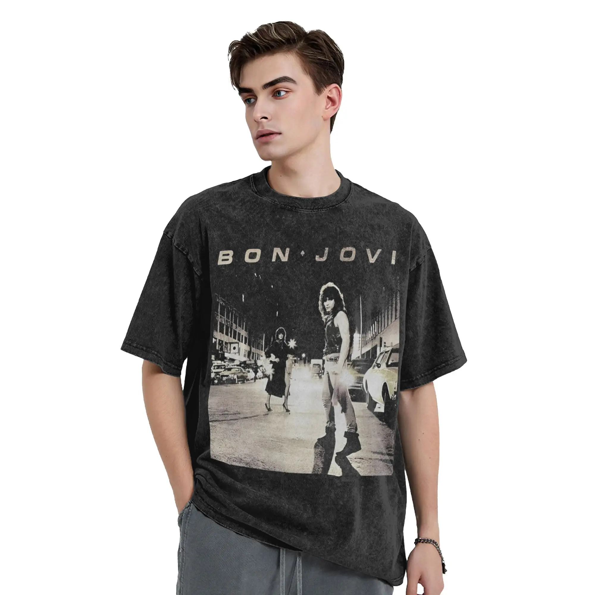 Bons Jovis Rock Band T Shirt Hip Hop Washed Short Sleeve Oversize T-Shirt  Fashion for Men Women Streetwear Printed Tee Shirt