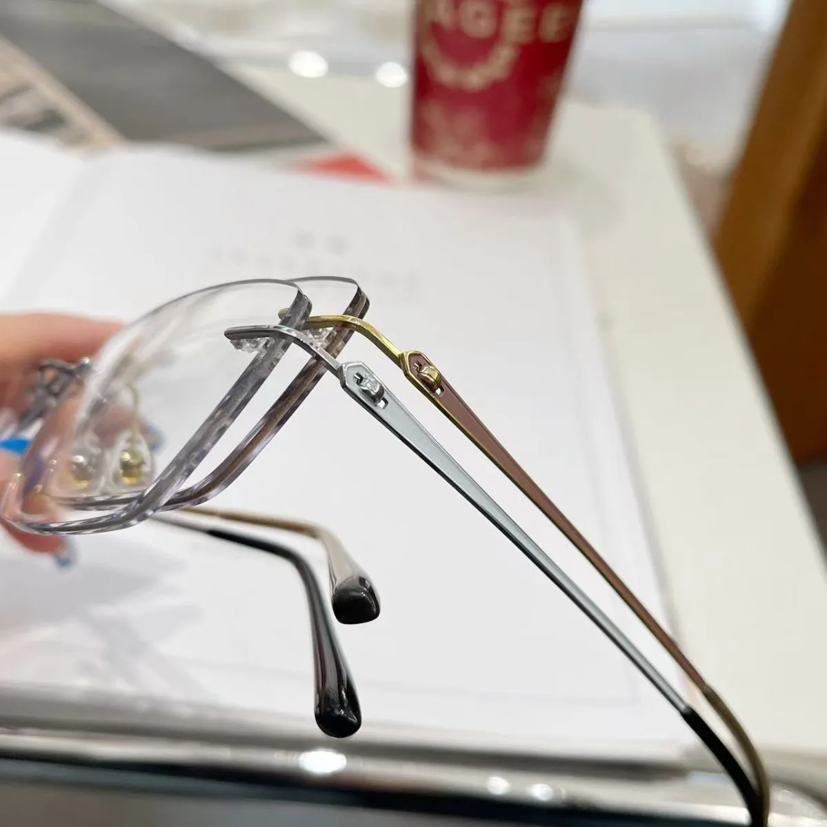 Reading Glasses Anti Blue Light Men Titanium Rimless Gold Coffee / Silver Grey Ultra Light Comfortable Flexible Eyeglasses