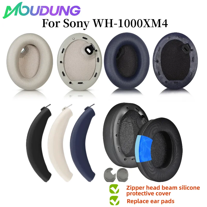 

MOUDUNG Replacement Silicone zipper head beam protective cover & Memory Foam Ear Pads With buckle for Sony WH-1000XM4 Headset