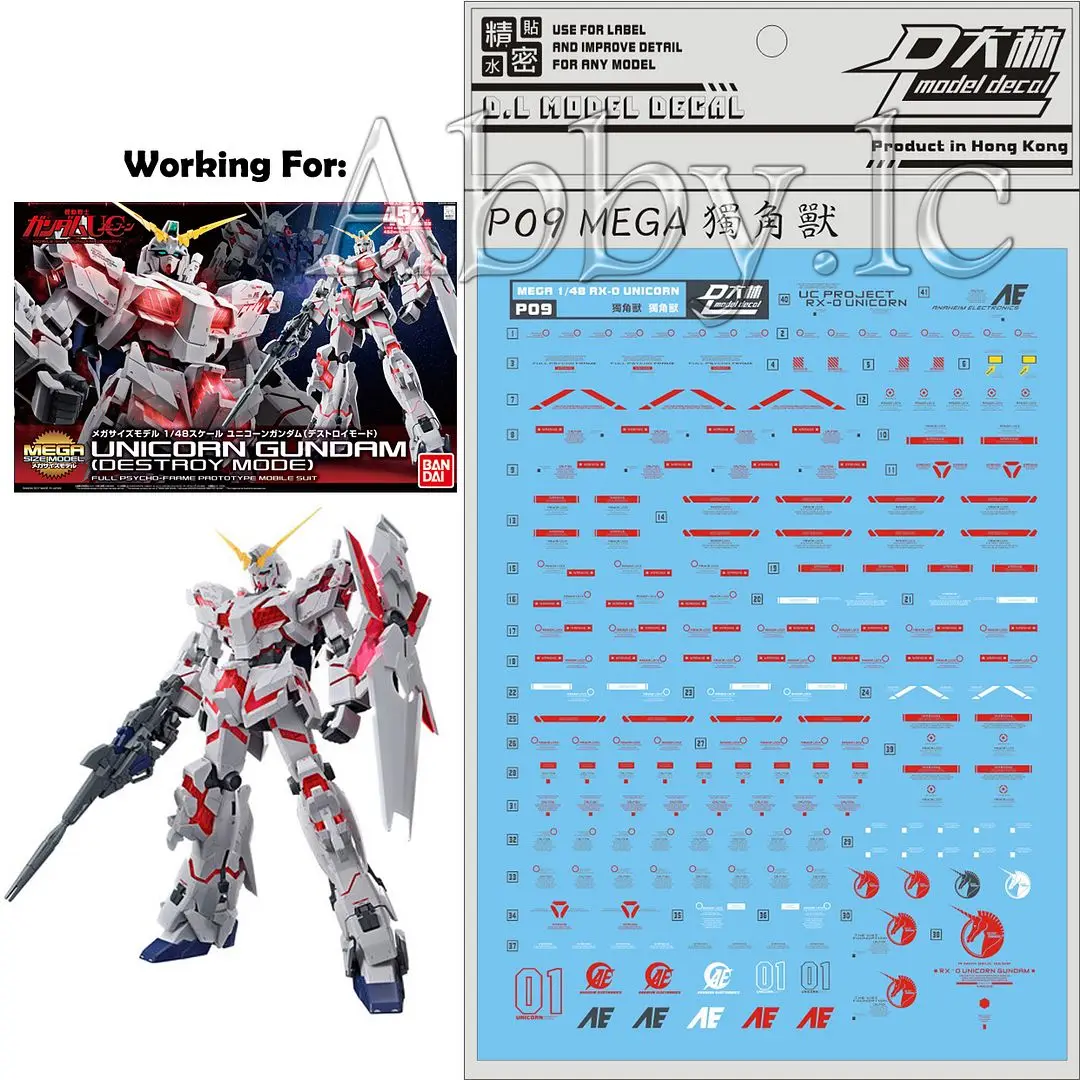 for MEGA Size 1/48 RX-0 Unicorn 01 D.L Model Master Water Slide Pre-cut Warning Caution Details Add-on Decal Sticker P09 DL