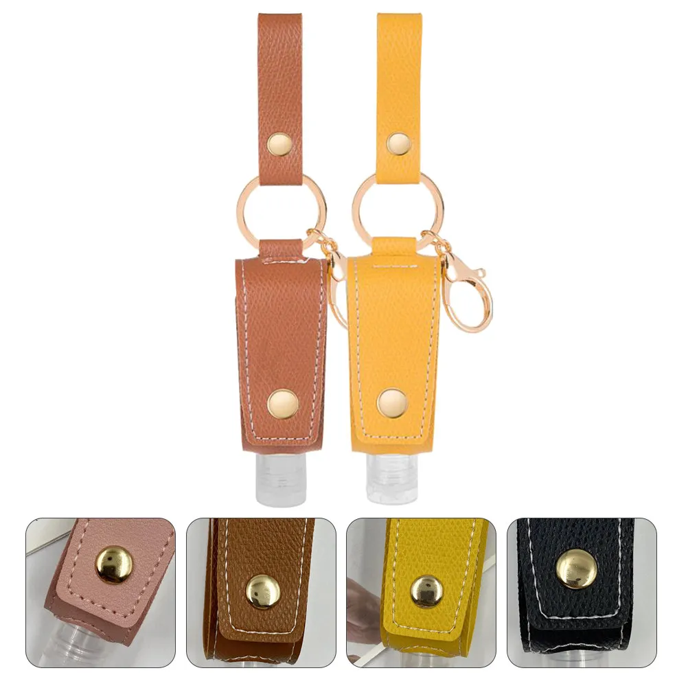 

2Pcs Travel Bottle Holder PU Alloy Empty Key Chain Bottles Portable Refillable Liquid Container for Hand Gel Perfume