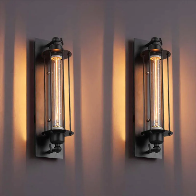 

Retro LED Wall Lights For Bedroom Stairs Aisle Vintage Sconce Lamp Clear Glass Black Metal 110-240V Including Bulb