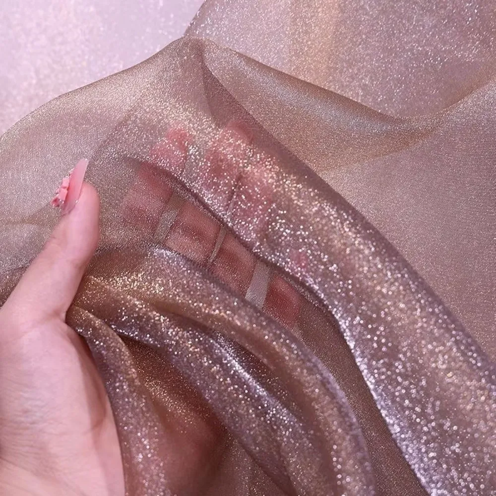 

100*140cm Glitter Organza Fabric Soft Shiny Tulle Fabric DIY Materials Handmade Fluorescent Organza Fabrics Stage Wedding Decor