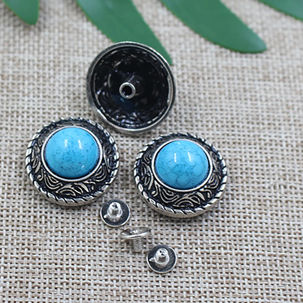 synthetic turquoise Japanese daisy flower Alloy 0.8 1 inch coin round Concho Decor Screw Back rivet mounting Belt Blanket Wallet