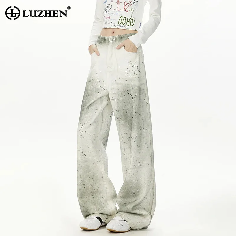 

LUZHEN Vintage Wornout Tie-dyed Loose Straight Casual Jeans Men's 2025 New Original High Quality Handsome Street Trousers JY3380