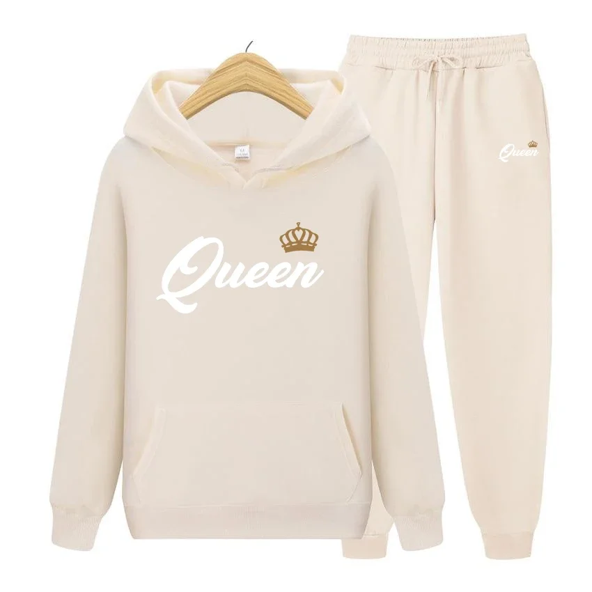 

Women Y2k Queen Hoodies Set Printing Long Sleeve Casual Spring and Autumn Sweatshirt Hoodies Set Fleece Streetwea Clothes