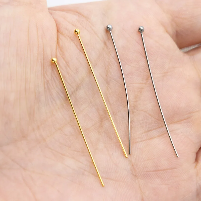 50pcs Gold Plated Stainless Steel Ball Pins 16mm 20mm 25mm 30mm 35mm 40mm Bead Pins for DIY Earrings Jewelry Making Findings