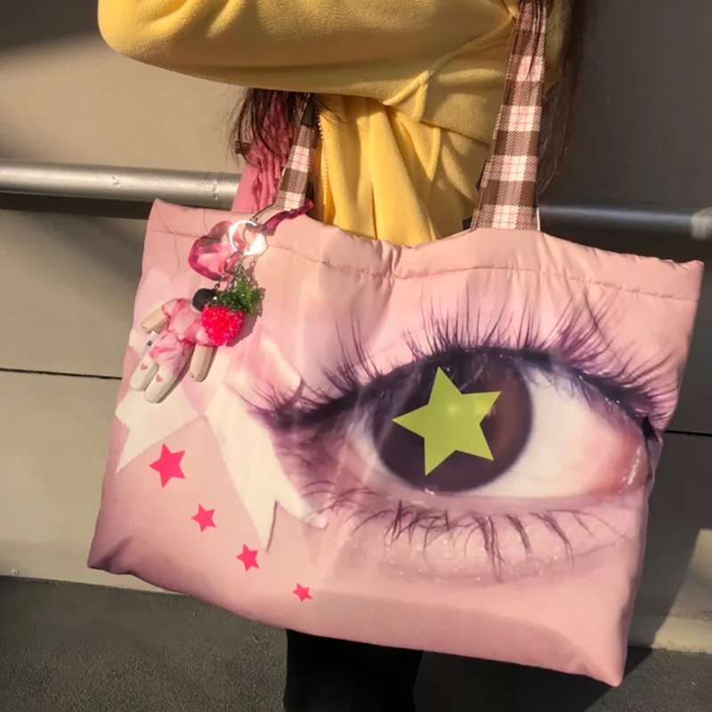 Creative Printed Tote Bag Stylish Shoulder Bag Polka Dot Pattern Shopping Bag Simple Casual Commuter Underarm Bag Nylon Handbag