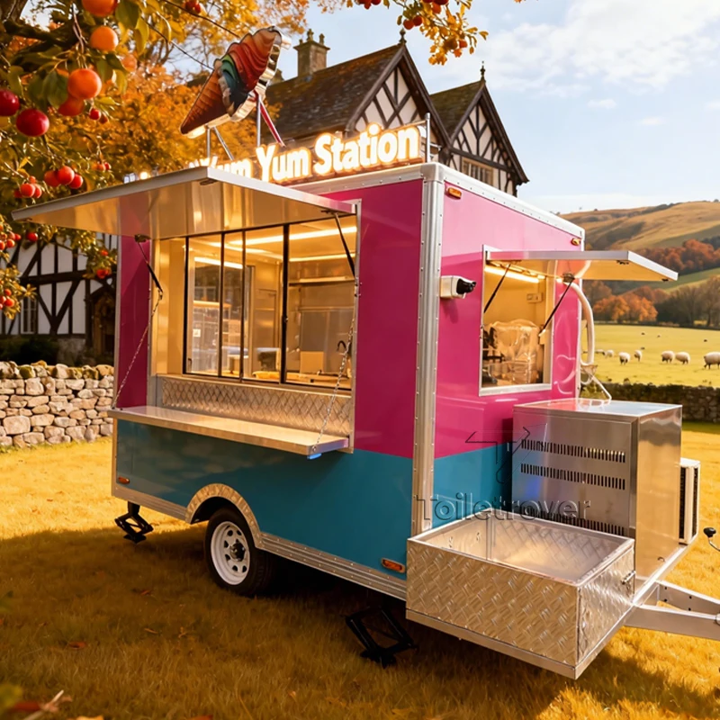 

Custom-Made Small Mobile Food Trailer Sweet Snack Curved Commercial Food Truck Outdoor Mobile Food Truck Trailer with Wifridge