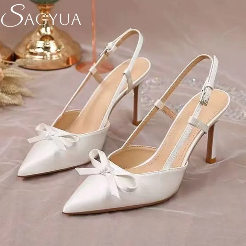 

Bow High Heels Sandals Women Slippers Pointed Toe Heeled Shoes Summer 2025 Fashion Elegant Dress Slingback Shoes Shallow Pumps