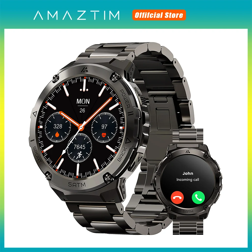 2025 AMAZTIM T3E GPS Smart Watch For Men Compass Altimeter 5ATM IP69K Waterproof 470mAh AMOLED Bluetooth Call Electronic Watches