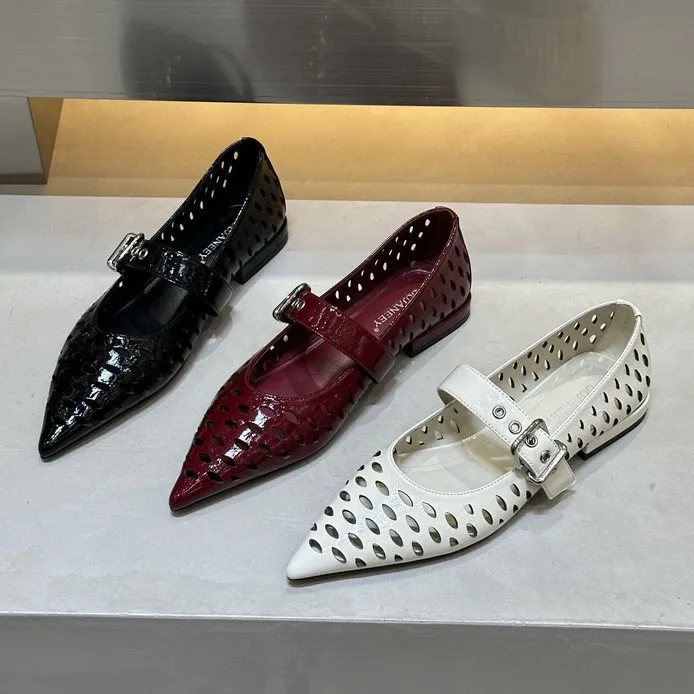 

Тканые и полые женские туфли Мэри Джейн в римском стиле, новые летние туфли на плоской подошве с одной пуговицей, модные трендовые сандалии