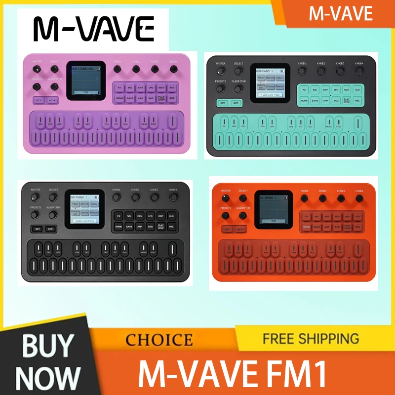 M-VAVE Fm-1 Portable Fm Synthesizer Effect Pedal 12h Battery 6-Operator 32-Algorithm 128 Presets Built-In Speaker Bluetooth Midi