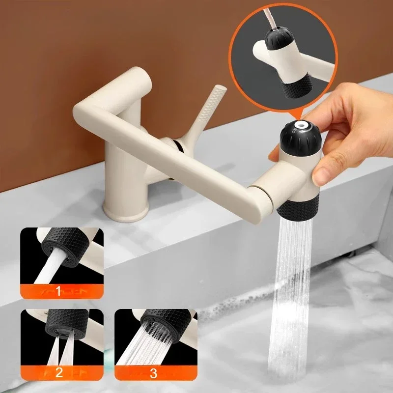 

Stainless Steel Bathroom Faucets 3 Modes Spray WashBasin Faucet Universal Rotation Single Handle Hot and Cold Water Tap