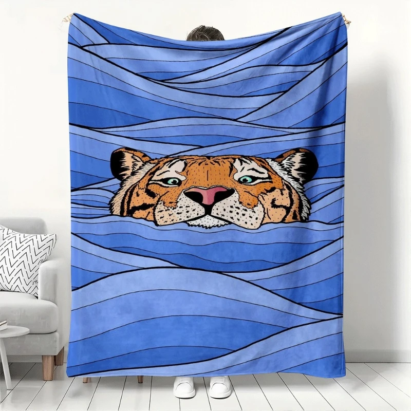 Brightly colored cartoon tiger pattern Flannel printed blanket suitable for all seasons for living room office sofa and travel