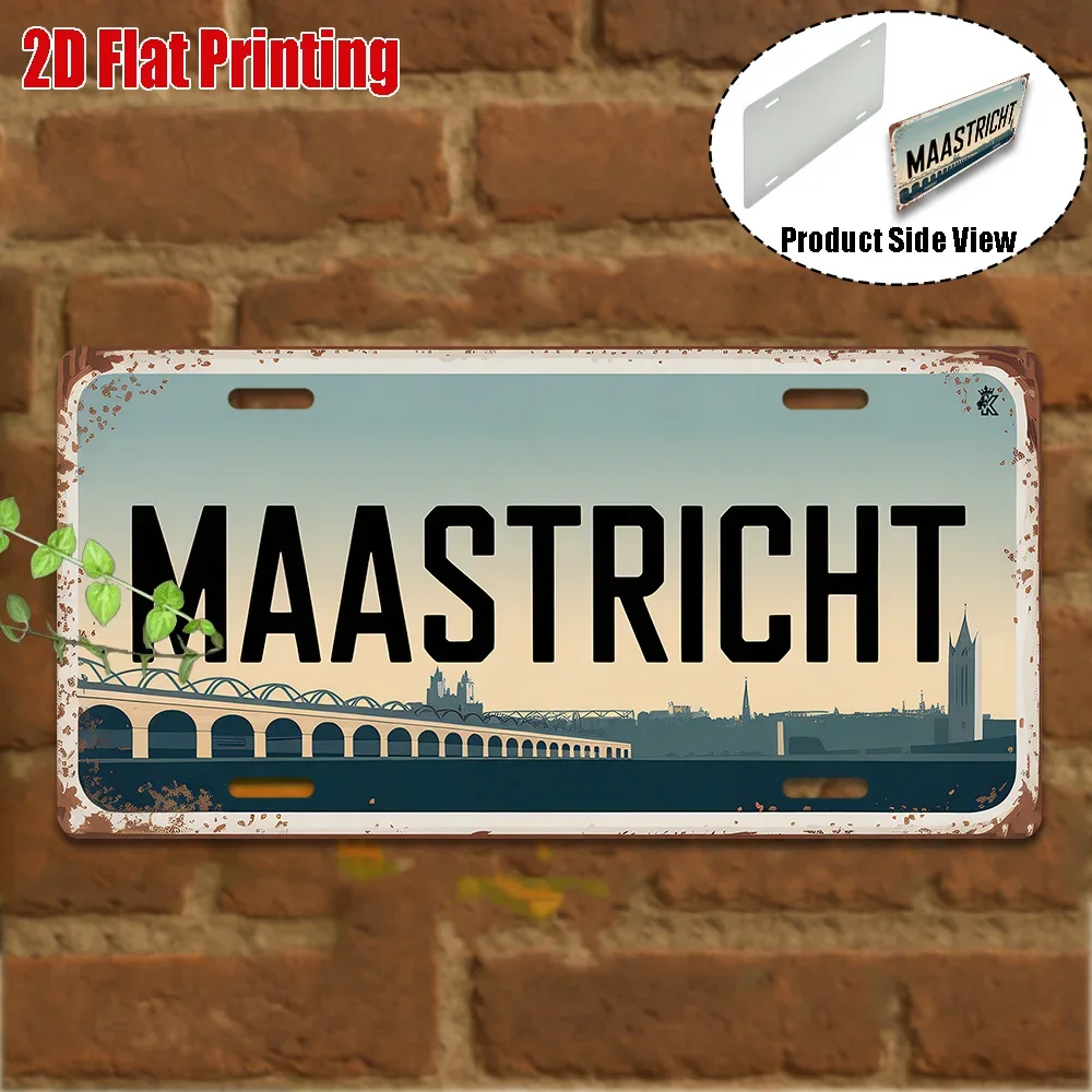 2D Flat,1pc, Vintage Aluminum Sign, Only for decoration, Outdoor Wall Art , MAASTRICHT Aluminum Sign, Bridge Decor, Retro Dec