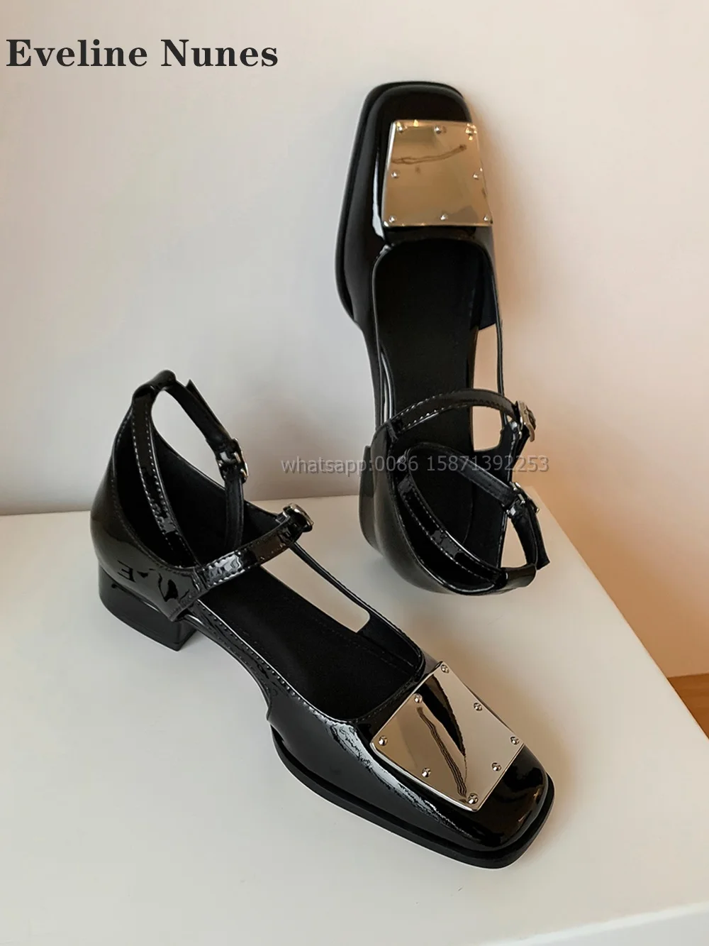 Metal Decoration Shallow Solid Sandals Square Toe Chunky Heels Buckle Strap Cover Heel Mary Janes Sweet Nifty Casual Shoes 2024