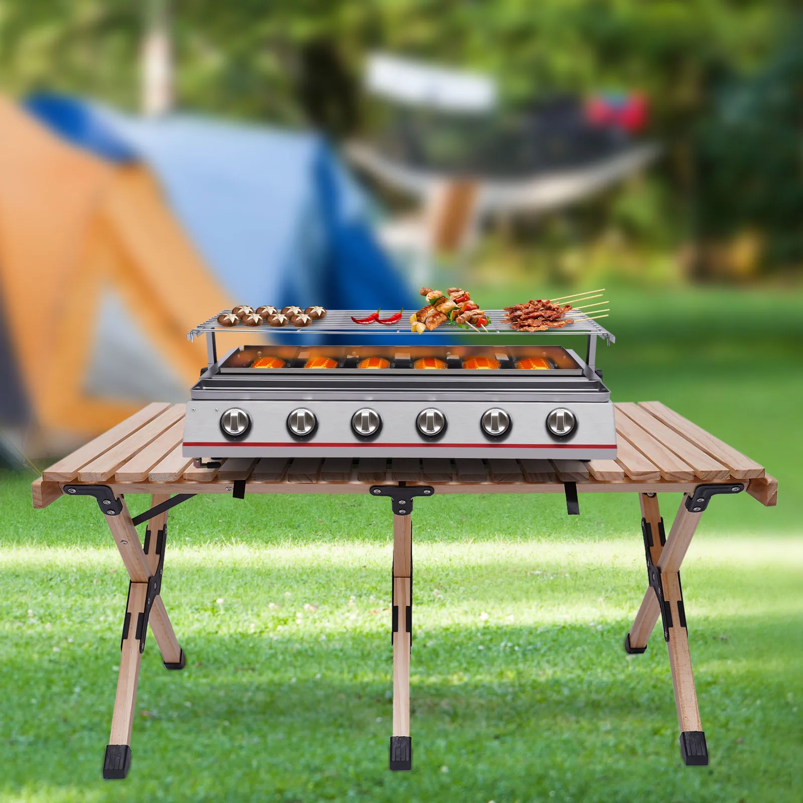 Portable 6 Burners Tabletop Grill Gas Barbecues Griddle Independent Switches Smokeless BBQ Machine Griddle Gas Grill