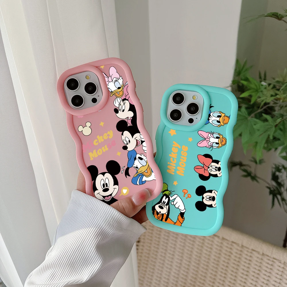 Bonita funda de teléfono de Anime de Mickey y Minnie, carcasa trasera de TPU suave de Color caramelo para IPhone 16, 15, 14, 13, 12, 11 Pro Max, XR, XS, X, 7, 8 Plus, SE20