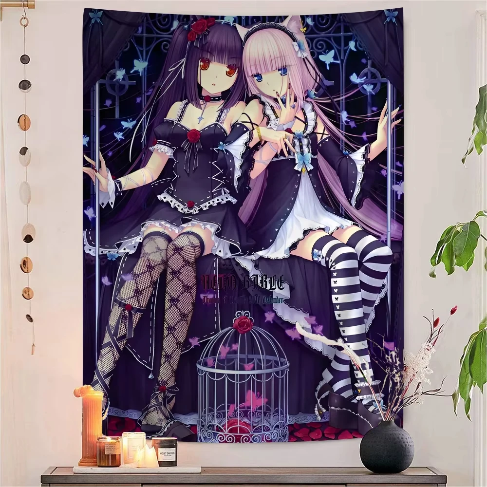 Cute Nekopara Anime Tapestry, Floral Hippie Wall Art, Print Wall Hanging for Dorm Bedroom Living Room Home Decoration