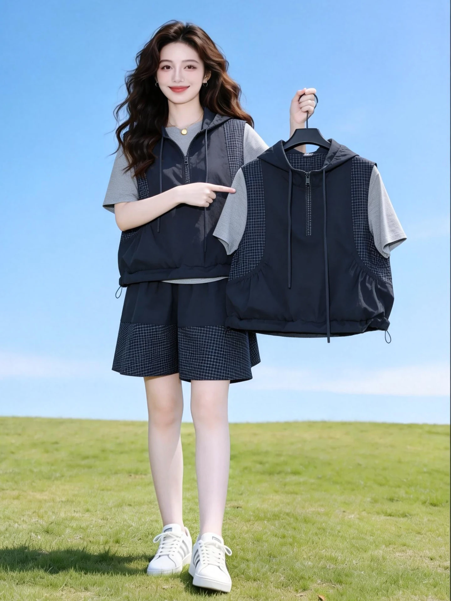 

2026 New Women's Casual Sportswear Set High Waist Short Skirt Loose Fit Slimming Style Summer Fashion Three-Piece Suit