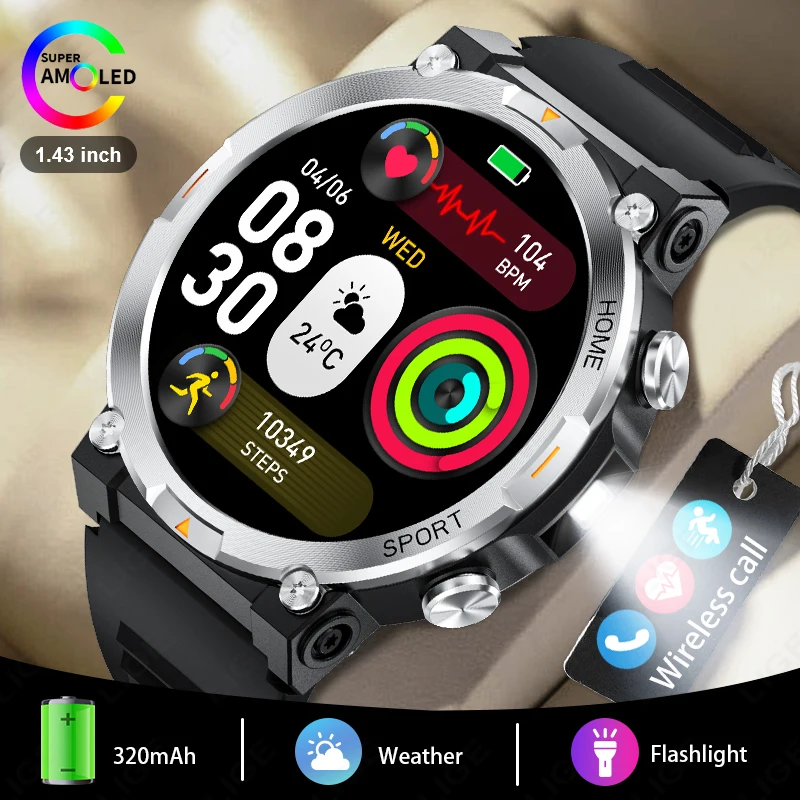 

Flashlight New Outdoor Sports Smart Watch Men's Sports Watch 320mAh Battery Bluetooth Call Outdoor Waterproof Durable Smartwatch