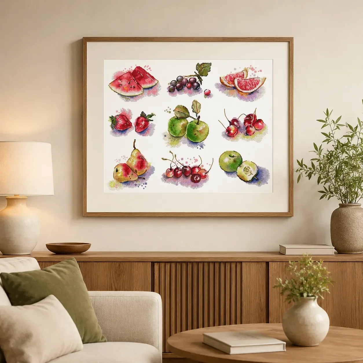 [CC5838-Fruit] Cross Stitch KitStamped Cross Stitch Kit for Adults and Kids, Easy Pre-Printed Canvas with Cotton Threads and Nee