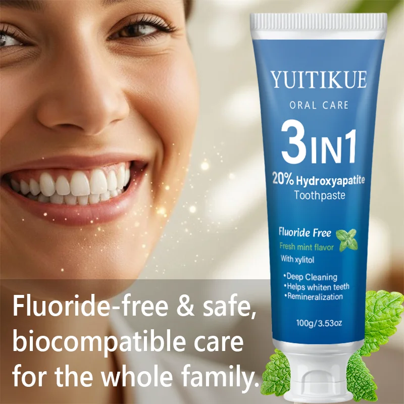 YUITIKUE Mint Hydroxyapatite Remineralizing Toothpaste 3 Functions Fluoride Free Xylitol Deep Clean Stains Brighten Yellow Teeth - view 4