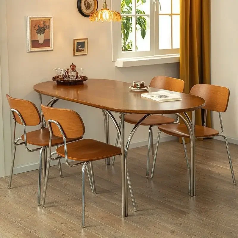 Nordic Retro Design Roundtable B&B Hotel online celebrity Oval Dining Table Modern Simple Pure Solid Wood Medieval