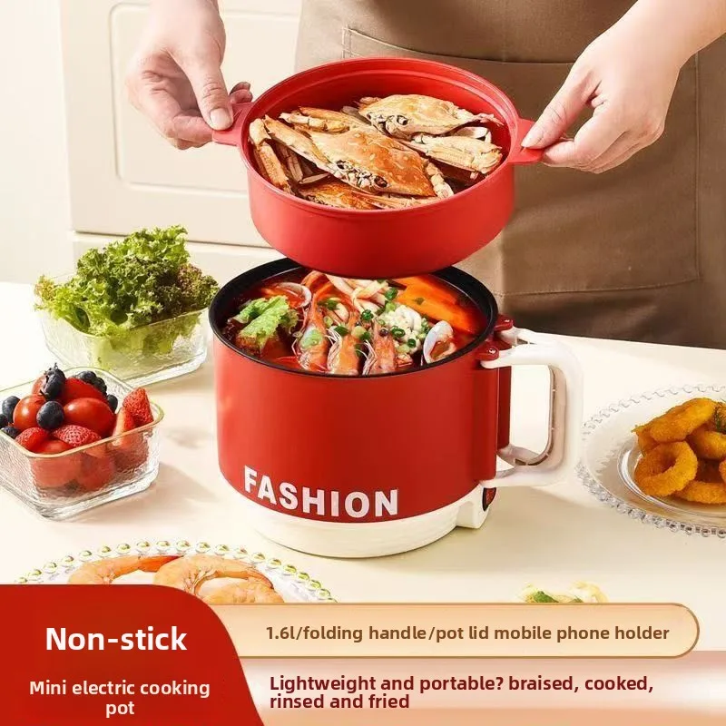 Cute cartoon Hello kitty dual-stage electric cooking pot Steaming and frying hot pot Multifunctional non-stick pot Holiday gift