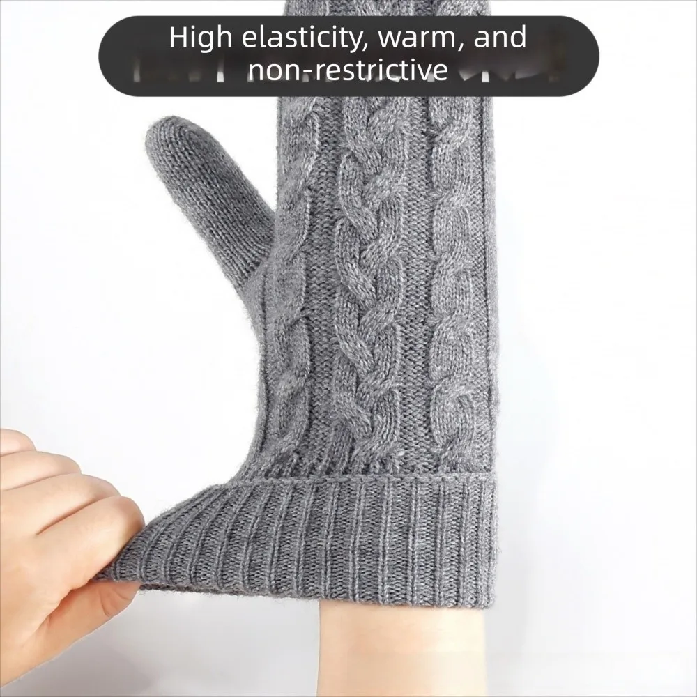 New Knitted Winter Mittens Double Layer Lined Knit Mittens Cable Knit Ribbed Cuffs Thermal Mittens Winter Cycling