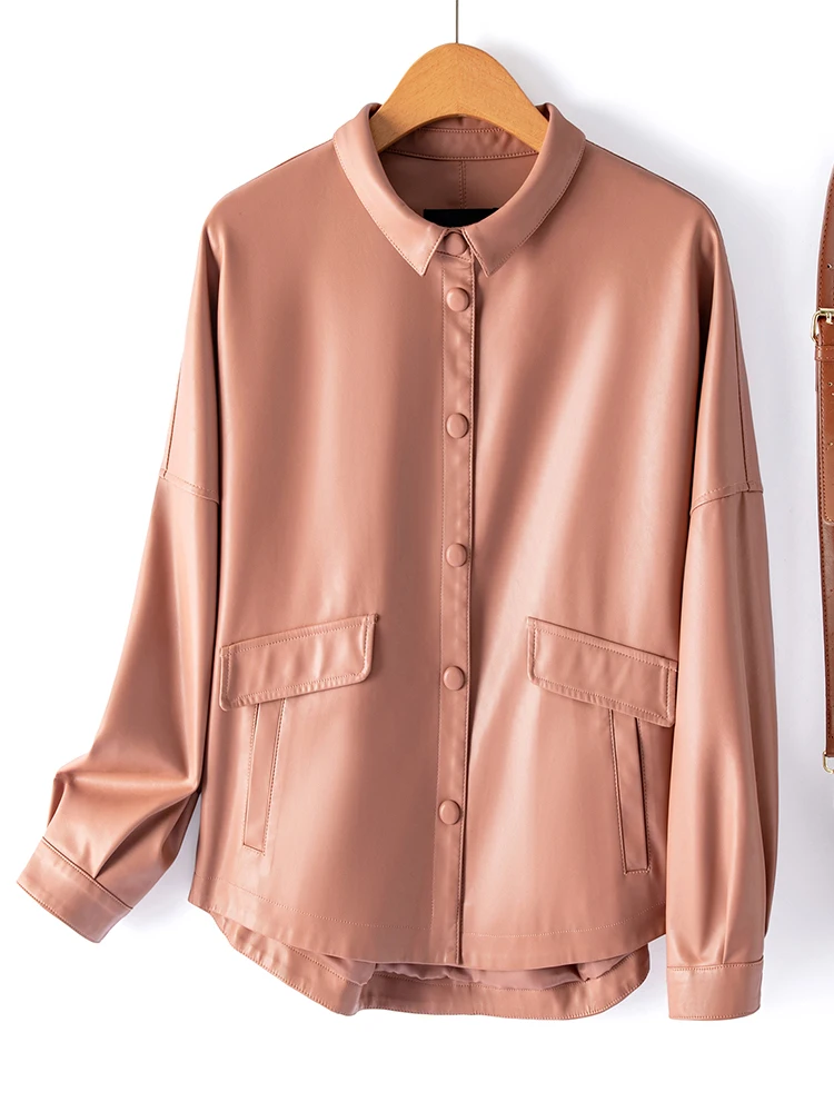   Jaqueta Feminina de Couro Genuíno Ning 2025 Nova Coleção Tamanho Pequeno Outono Inverno Curta de Pele de Carneiro Estilo Motoqueiro para o Dia a Dia